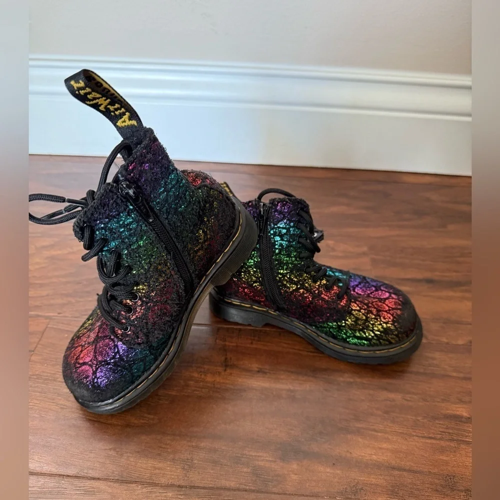 Dr. Martens Kids Pascal 1460 Leather Rainbow Combat Boots-Size US 8